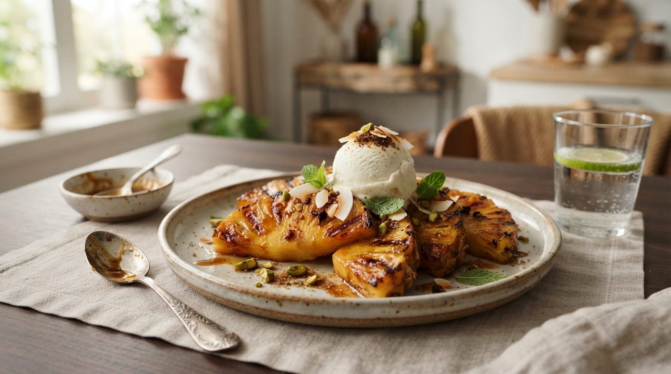 Ananas rôti au sucre complet et épices douces au barbecue