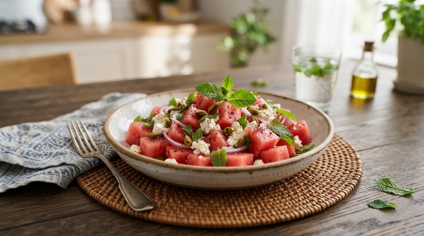 Salade fraîcheur de pastèque à la feta et menthe