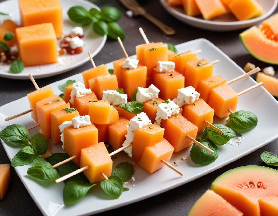 Brochettes de Melon Fumé à la Menthe et Feta Épicée