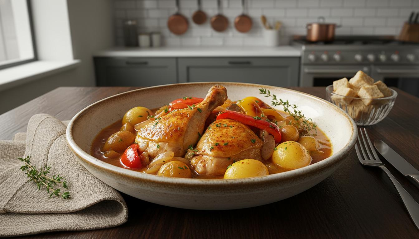 Mijoté de Poulet Fermier aux Poivrons Bicolores