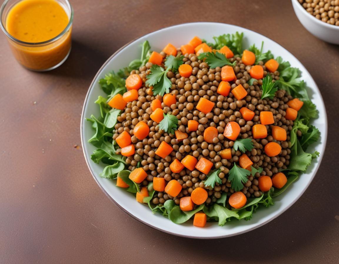 Salade de lentilles, carottes râpées et vinaigrette légère