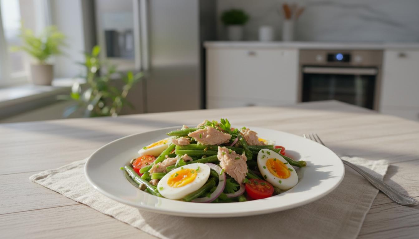 Salade Protéinée de Haricots Verts au Thon et Œufs Mollets