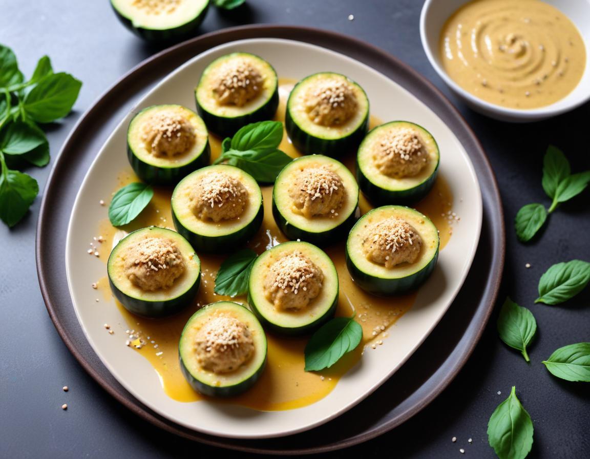 Fleurs de Courgette Farcies à la Menthe et au Sésame, Sauce Tahini au Citron