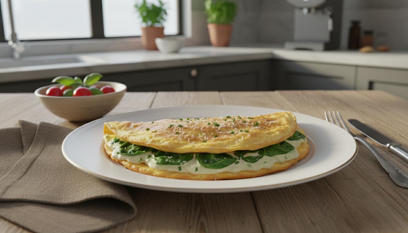 Omelette Moelleuse aux Épinards Frais et Parmesan