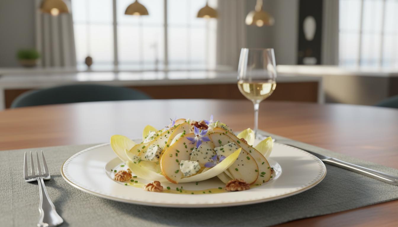 Salade d’endives, poires, noix et roquefort