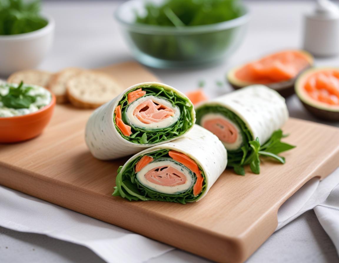 Wrap au saumon fumé, fromage frais aux herbes, concombre, roquette et câpres