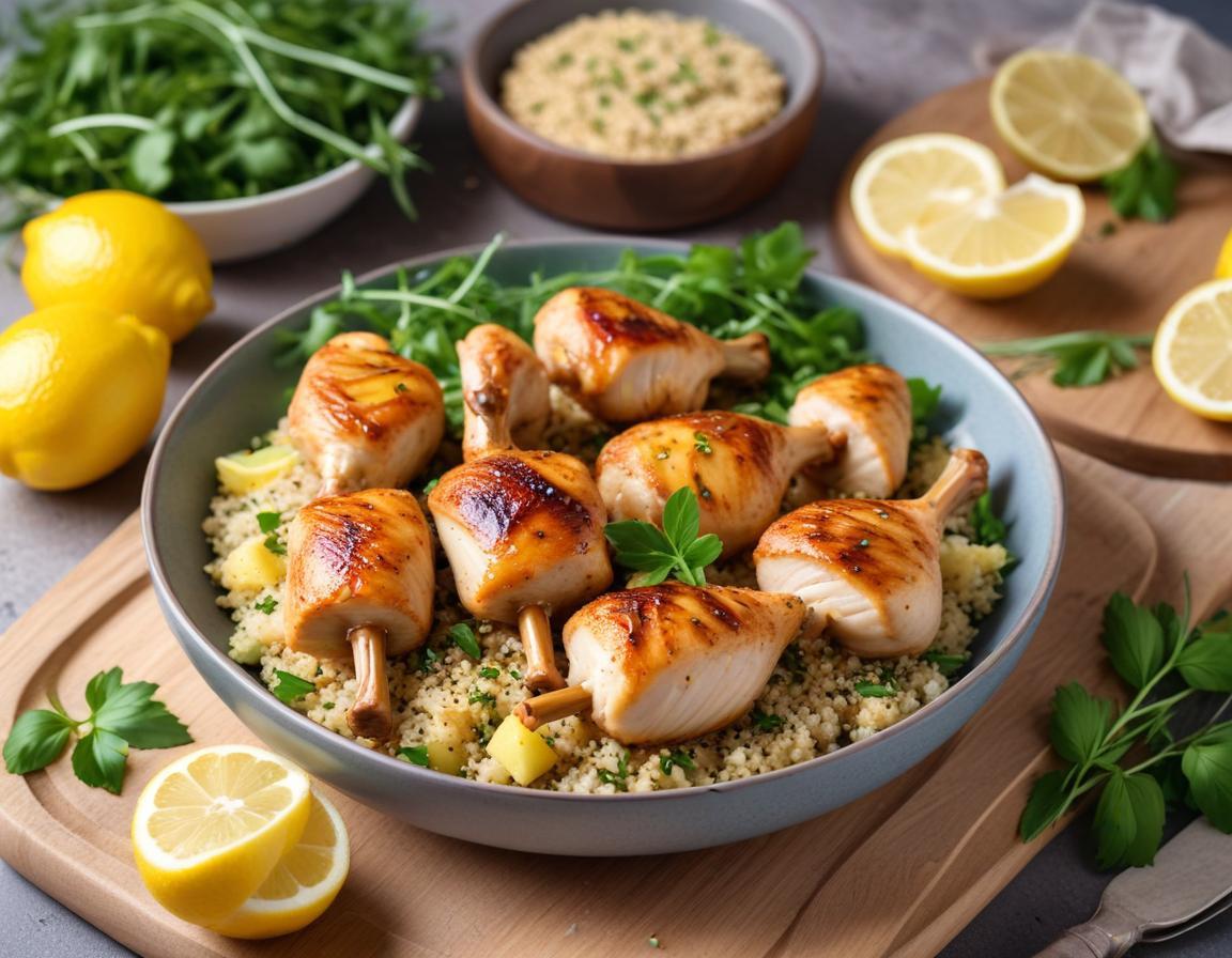 Brochettes de Poulet Mariné au Citron et Herbes, Salade de Quinoa