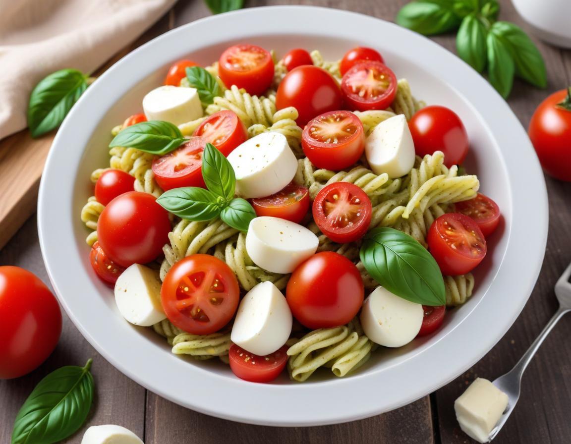 Salade de Pâtes Froides au Pesto, Tomates Cerises et Mozzarella