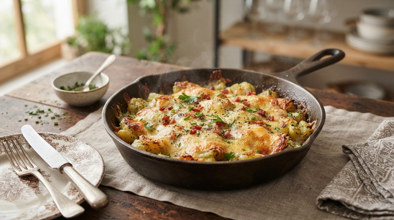Pommes de terre fondantes en écrasé gratinées au cheddar