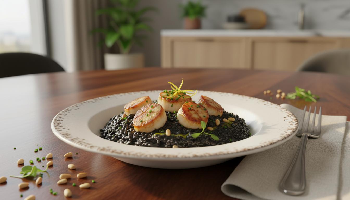 Risotto Noir aux Noix de Saint-Jacques