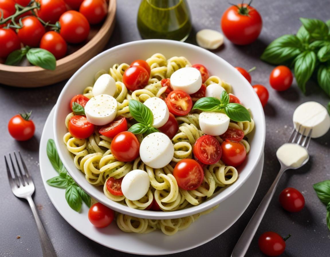Salade de Pâtes Estivale au Pesto, Mozzarella et Tomates Cerises