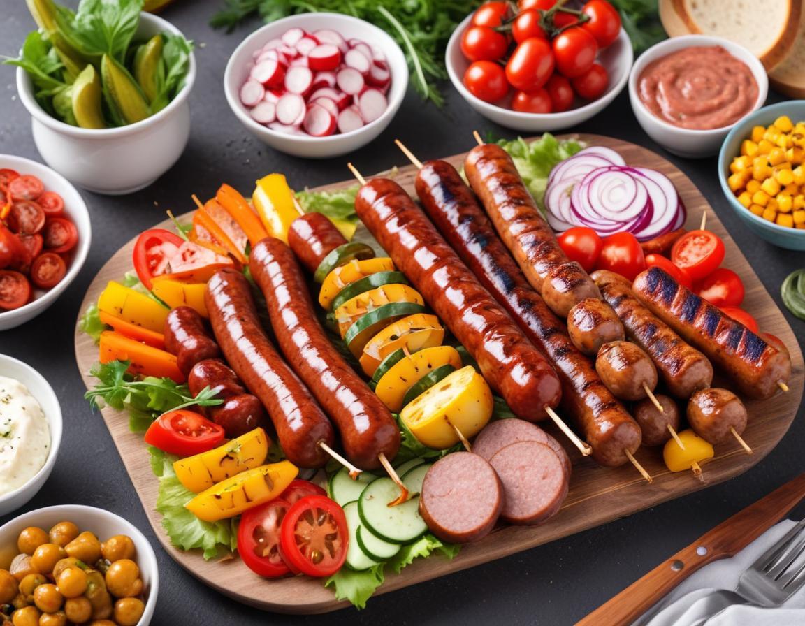 Barbecue estival : Saucisses, Merguez, Brochettes de Légumes et Salade