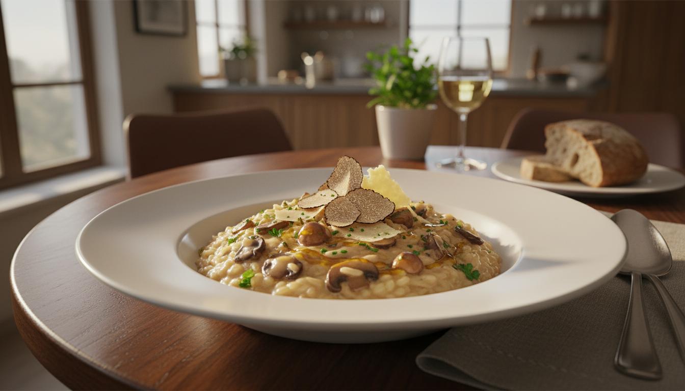 Risotto Crémeux aux Champignons des Bois et Huile de Truffe