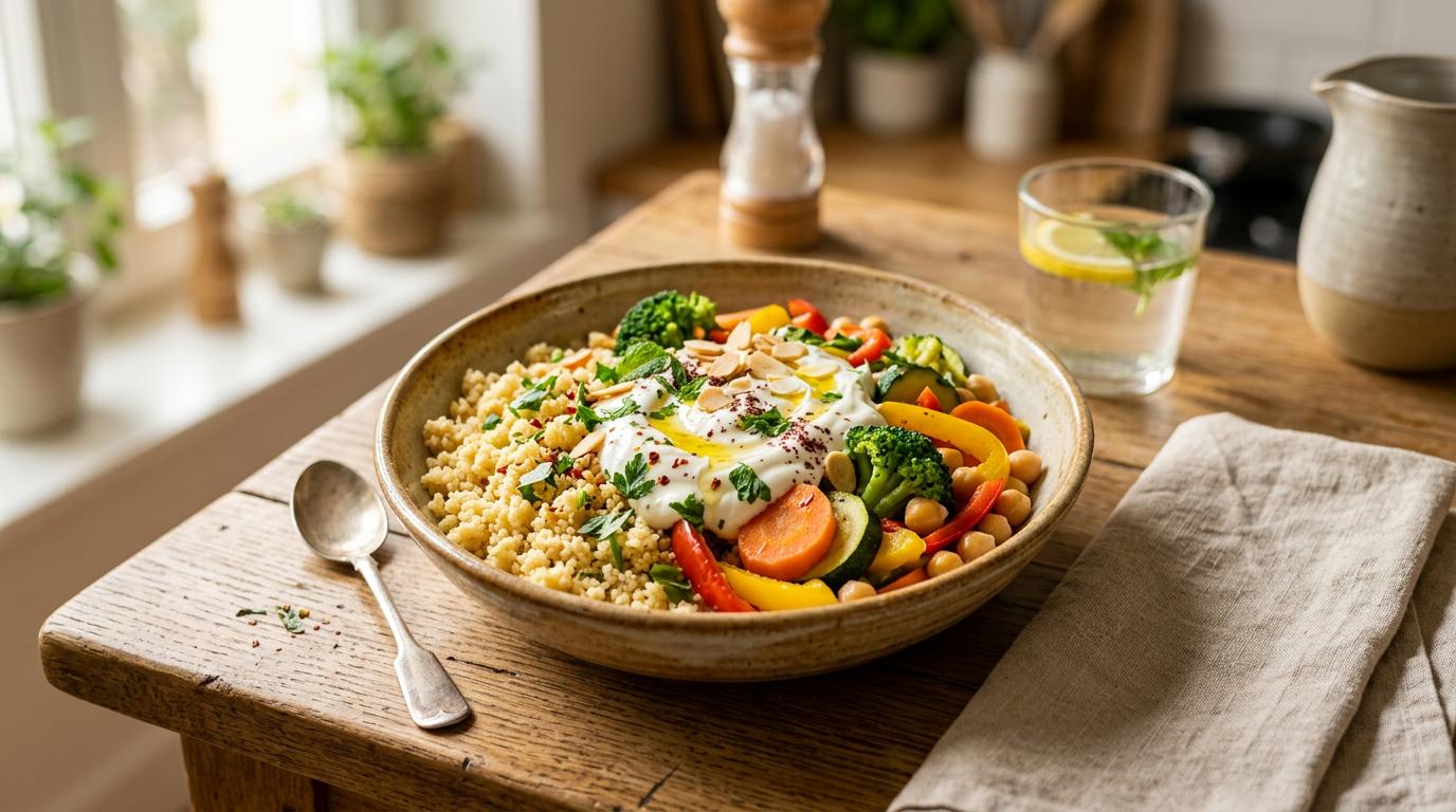 Bol de Semoule aux Légumes Vapeur et Sauce Yaourt