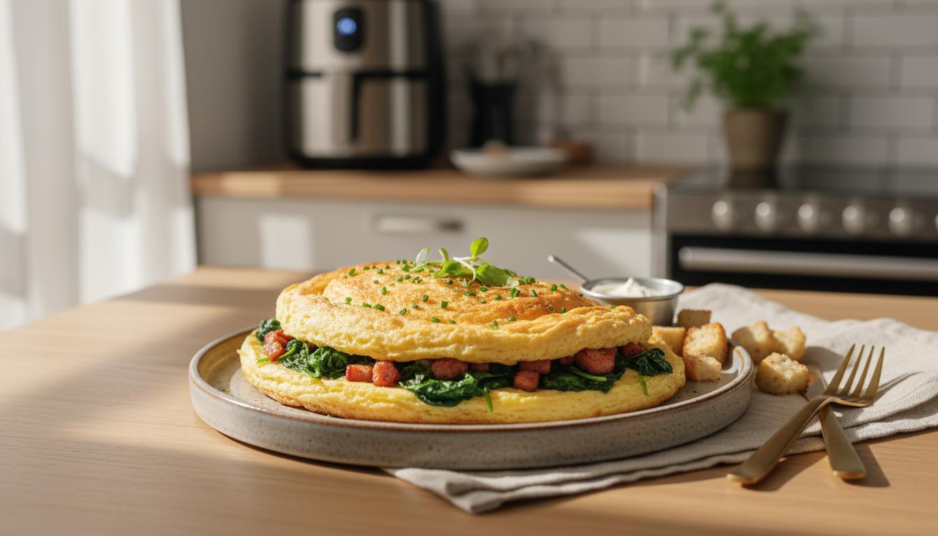 Omelette Aérienne aux Épinards et Lardons à l'Air Fryer