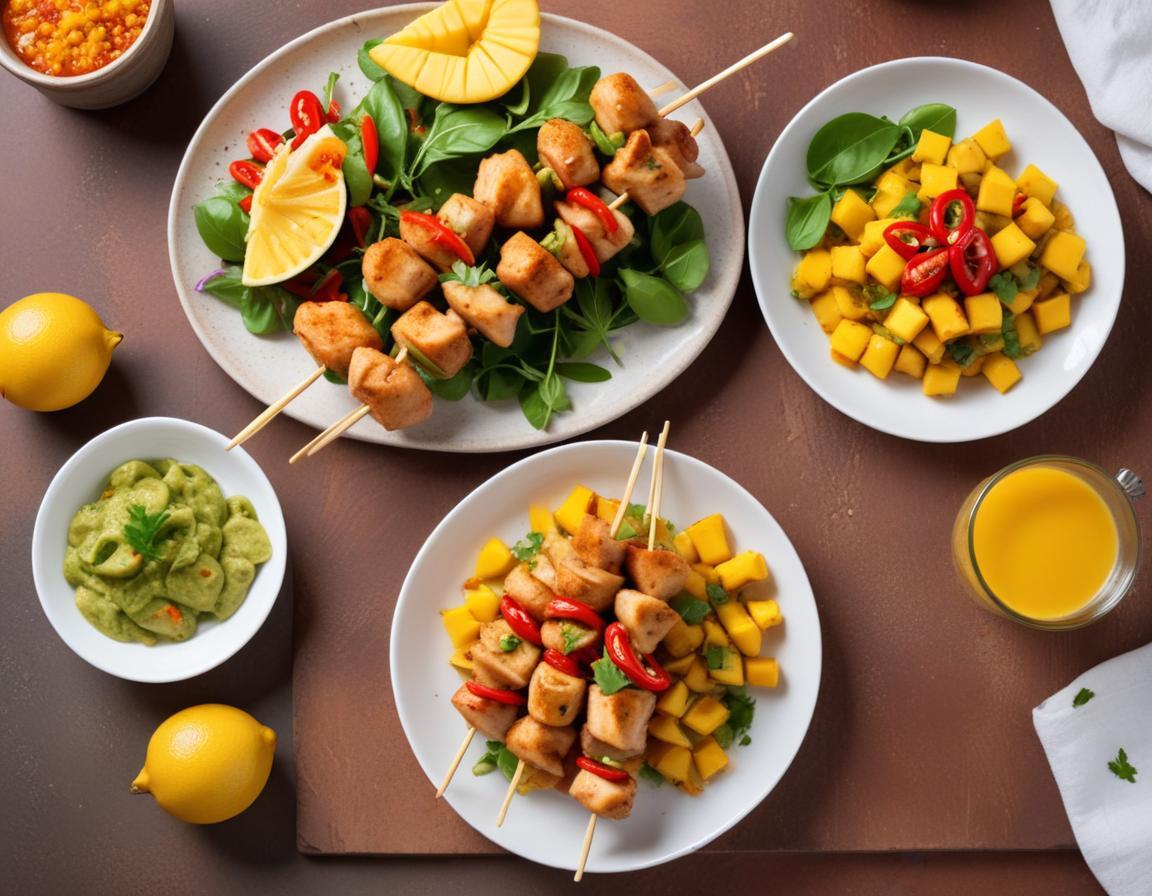 Fusion des Saveurs: Brochettes de Poulet Marinées à la Mangue et Coriandre avec une Touche de Piment d'Espelette