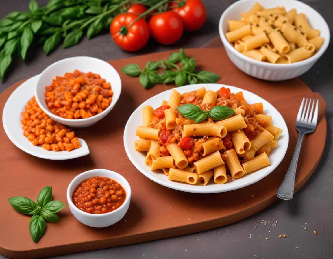 Mezzi Rigatoni aux Légumes, Sauce Tomate et Lentilles Corail