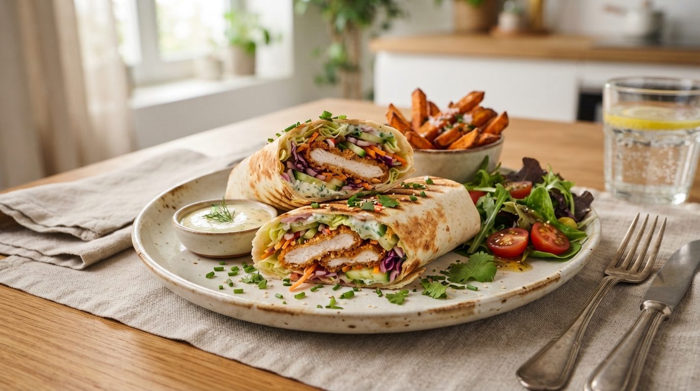 Wrap croustillant de poulet et crudités croquantes