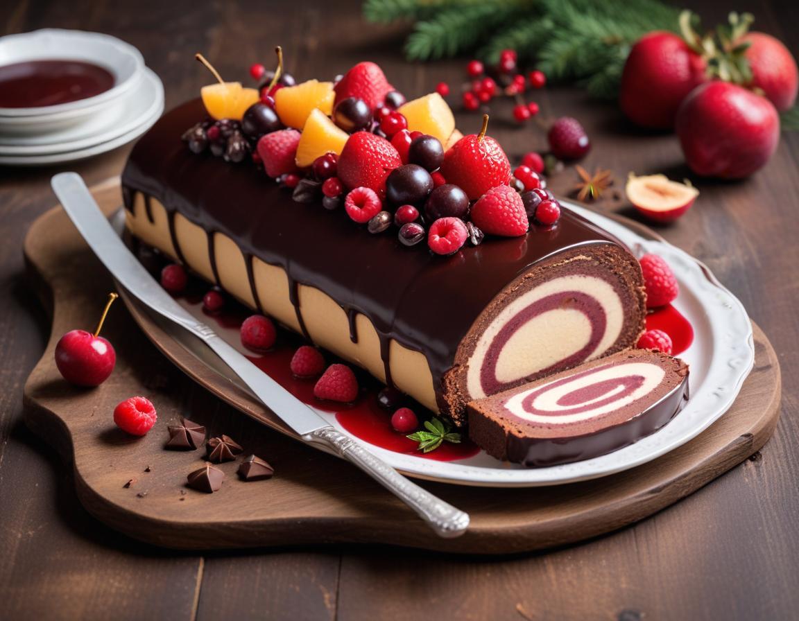 Bûche de Noël glacée aux fruits rouges et chocolat