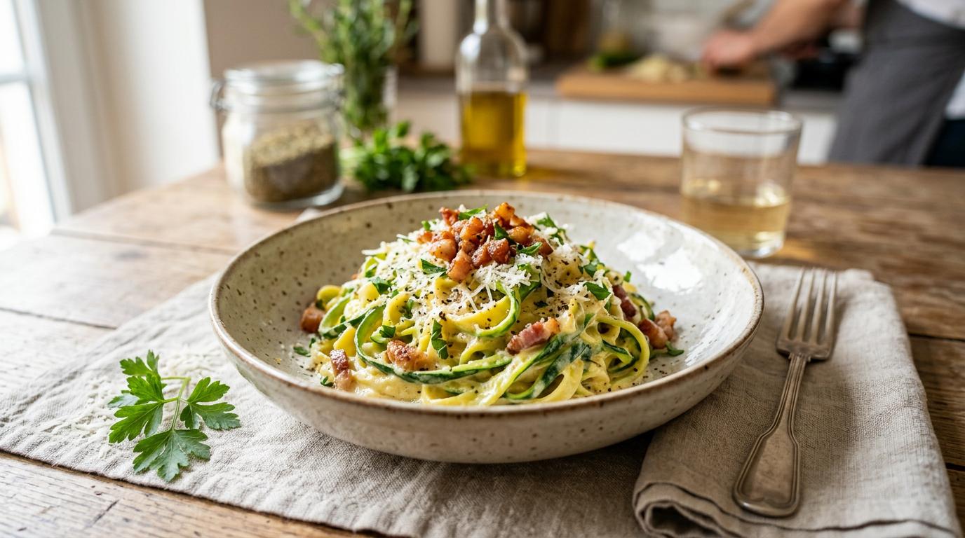 Tagliatelles de Courgettes à la Carbonara Authentique