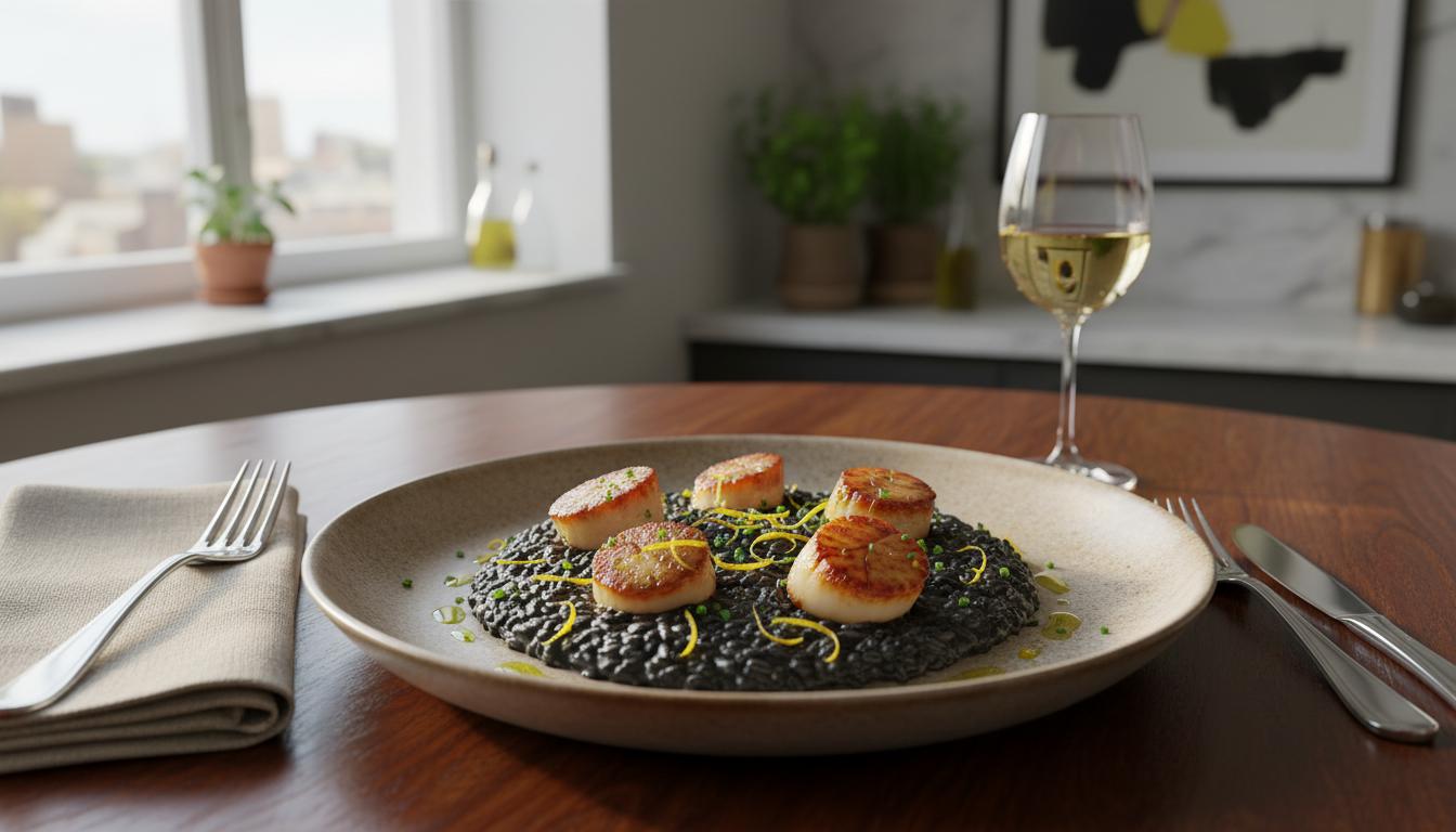 Risotto Noir aux Saint-Jacques et Zeste de Citron