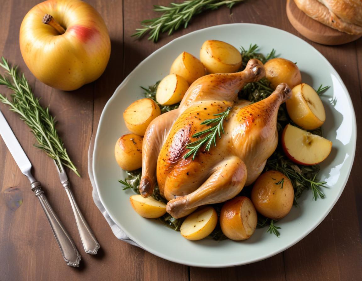 Poulet rôti aux herbes et pommes de terre grenaille