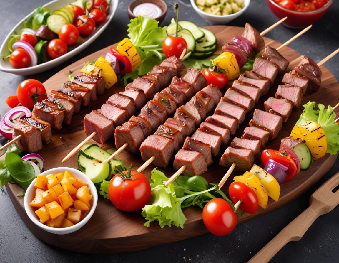 Barbecue : Brochettes de viande, salades composées et légumes grillés