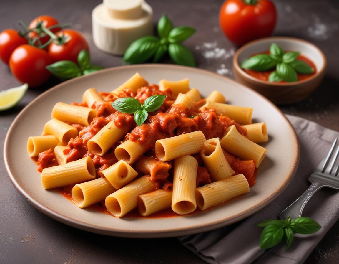 Mezzi Rigatoni à la Sauce Tomate, Basilic et Viande
