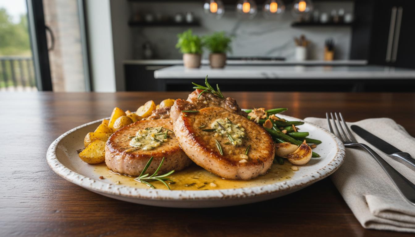 Côtes de porc au romarin et beurre d'ail