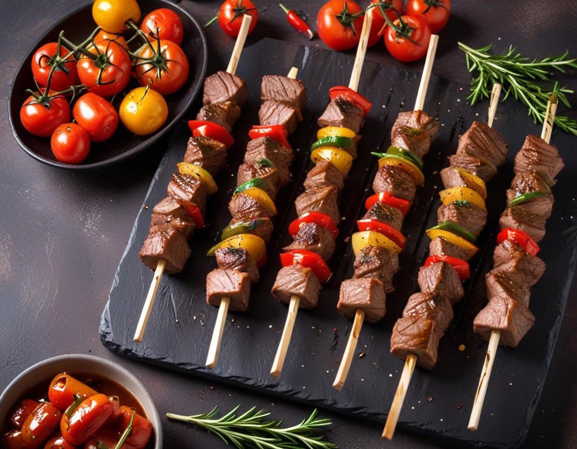 Brochettes d'agneau marinées et poivrons grillés