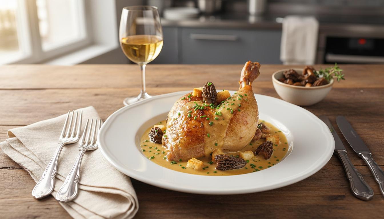 Chapon Festif au Vin de Paille et Morilles