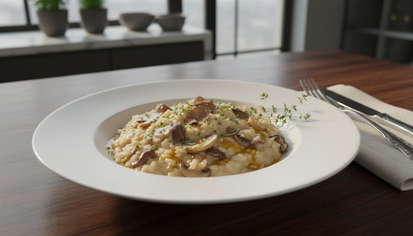 Risotto Crémeux aux Champignons des Bois et Huile de Truffe