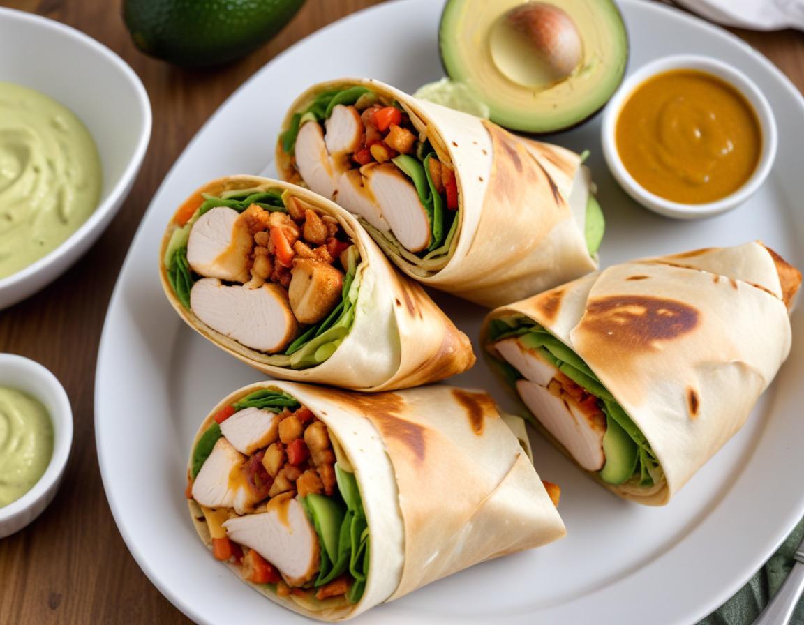 Wrap de Poulet Grillé, Avocat et Sauce au Yaourt (pour 30 personnes)