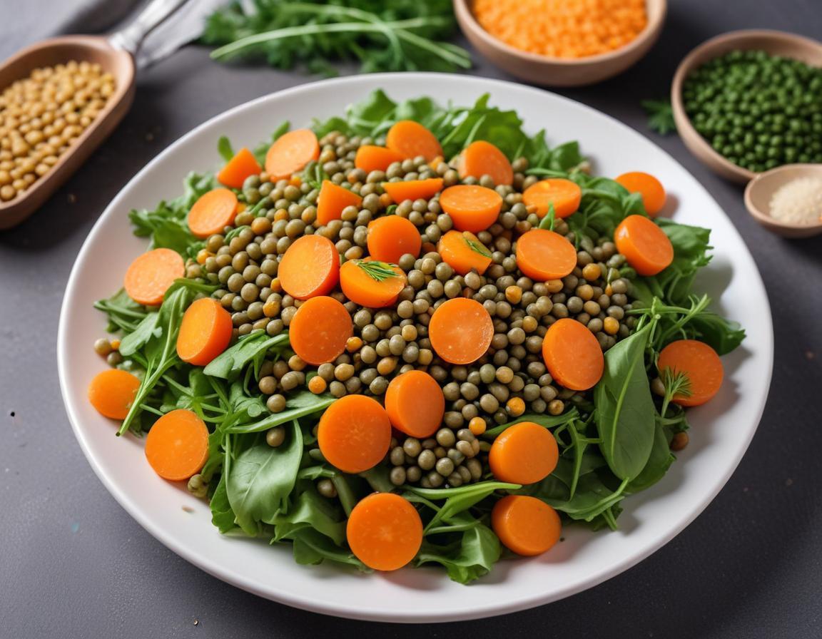 Salade de lentilles, carottes râpées et vinaigrette légère