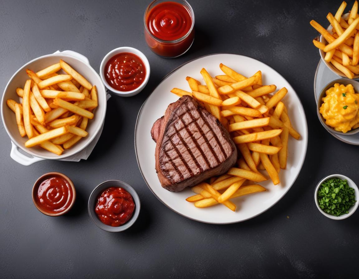 Steak Haché Grillé, Salade Composée et Frites de Patates Douces