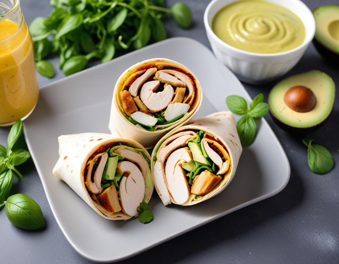 Wrap au poulet grillé, avocat et sauce yaourt-menthe