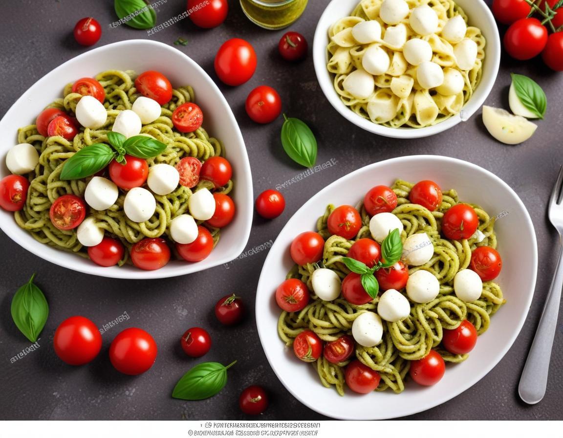 Salade de Pâtes Fraîche au Pesto, Tomates Cerises et Mozzarella