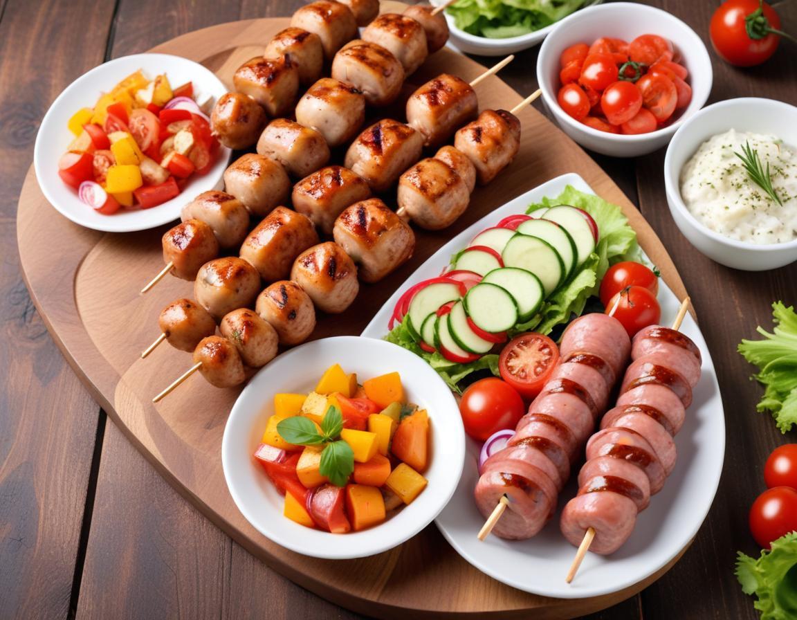 Barbecue estival : Brochettes de poulet, saucisses et salade de crudités