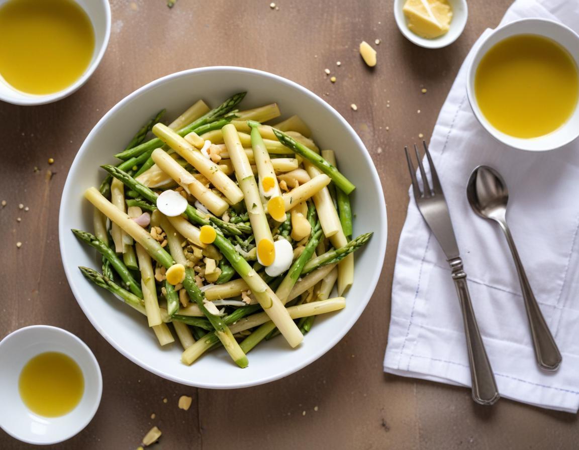 Salade de printemps aux pâtes, asperges et vinaigrette citronnée
