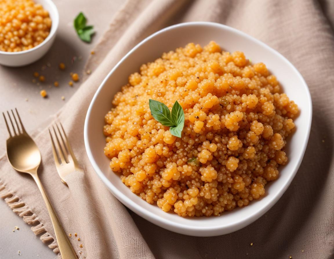 Sphères Écarlates Épicées sur Lit de Quinoa Lumineux