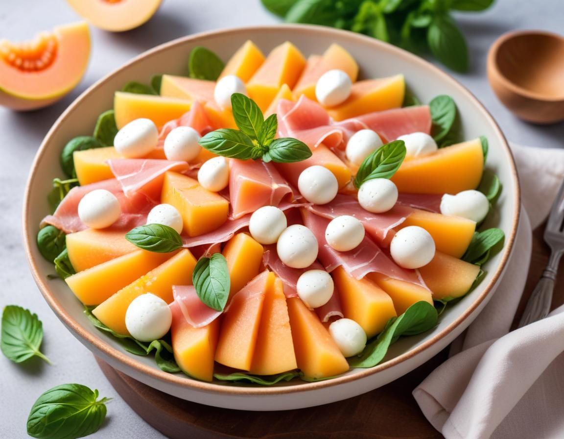 Salade Estivale de Melon au Jambon Cru, Mozzarella et Menthe
