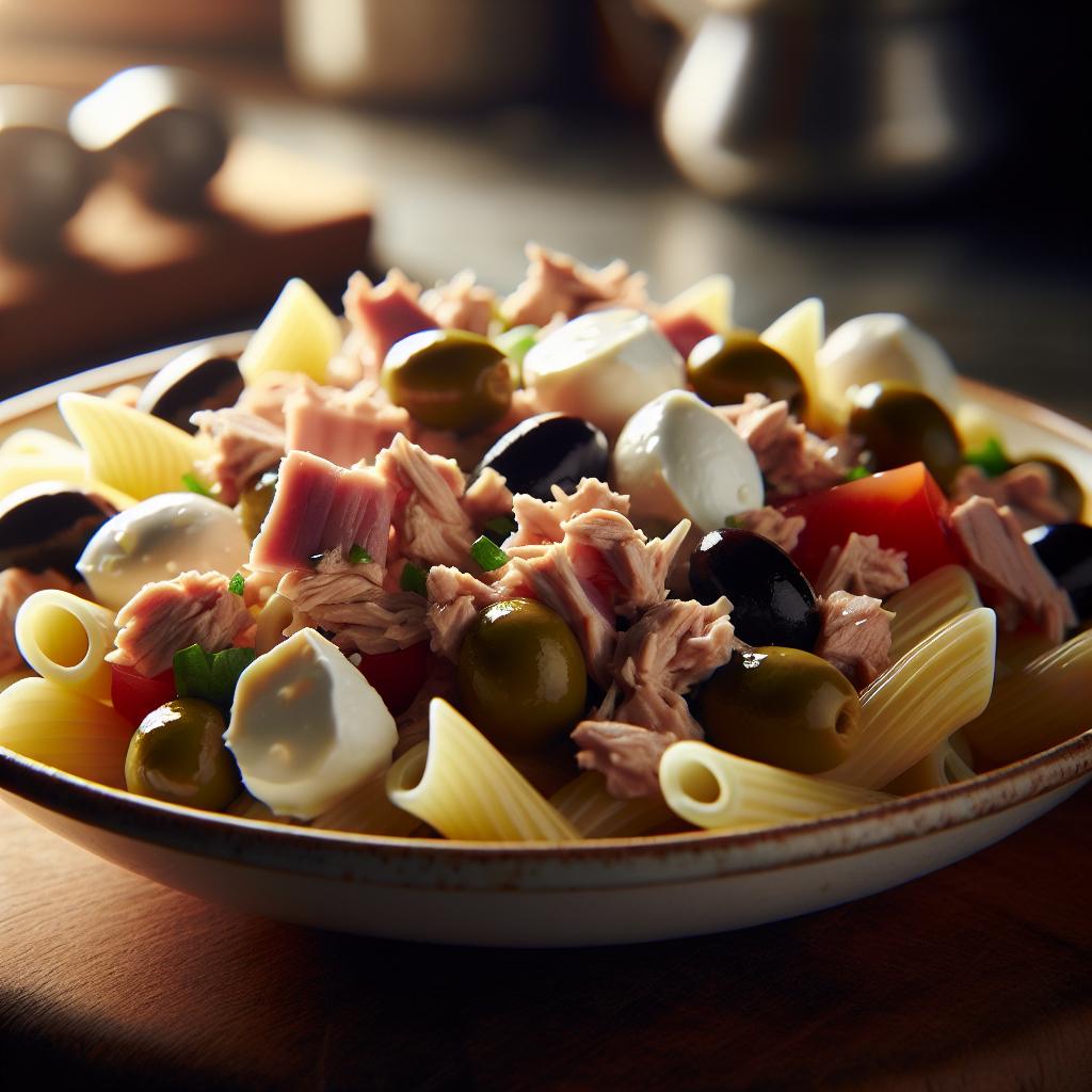 Salade Composée Express : Pâtes, Thon, Olives et Mozzarella