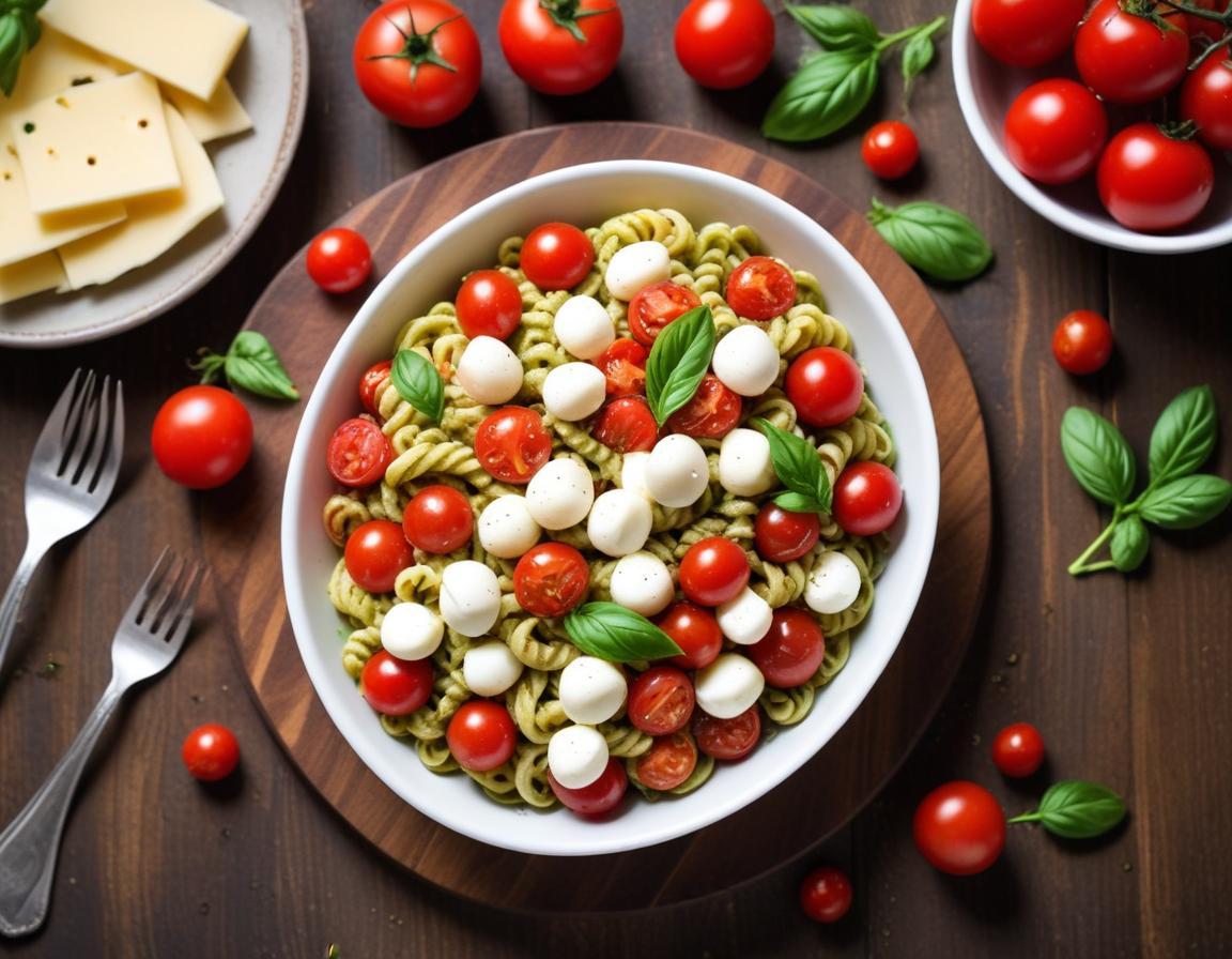 Salade de Pâtes au Pesto, Tomates Cerises et Mozzarella