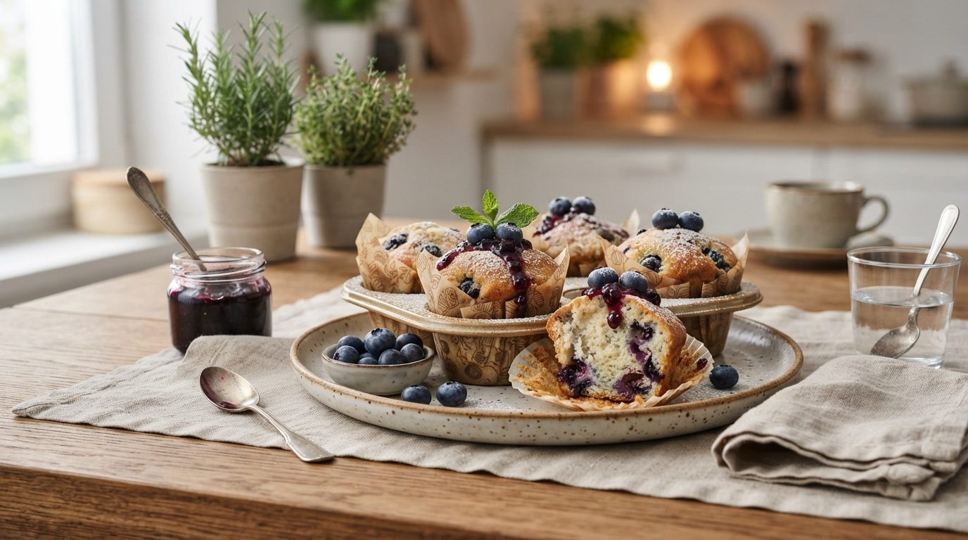 Muffins moelleux au skyr et aux myrtilles fraîches