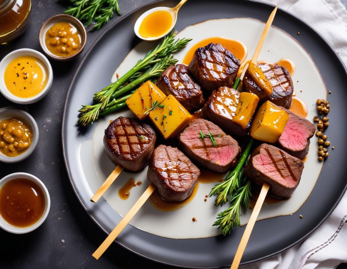 Brochettes de filet mignon au miel et moutarde
