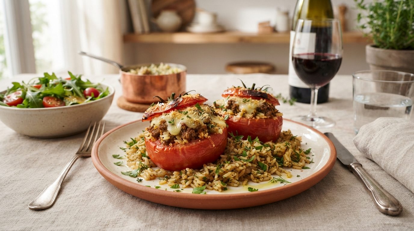 Tomates farcies au bœuf et riz parfumé