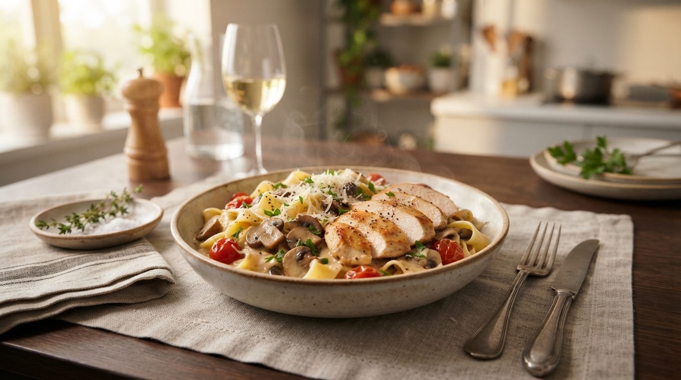 Nouilles sautées aux crevettes, ail et pousses de soja