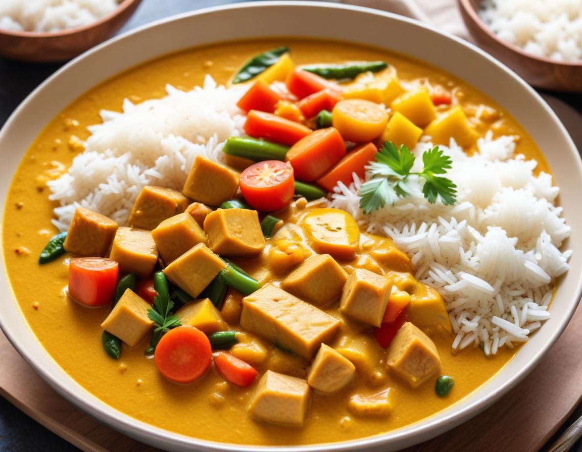 Curry de légumes de saison au lait de coco et riz basmati