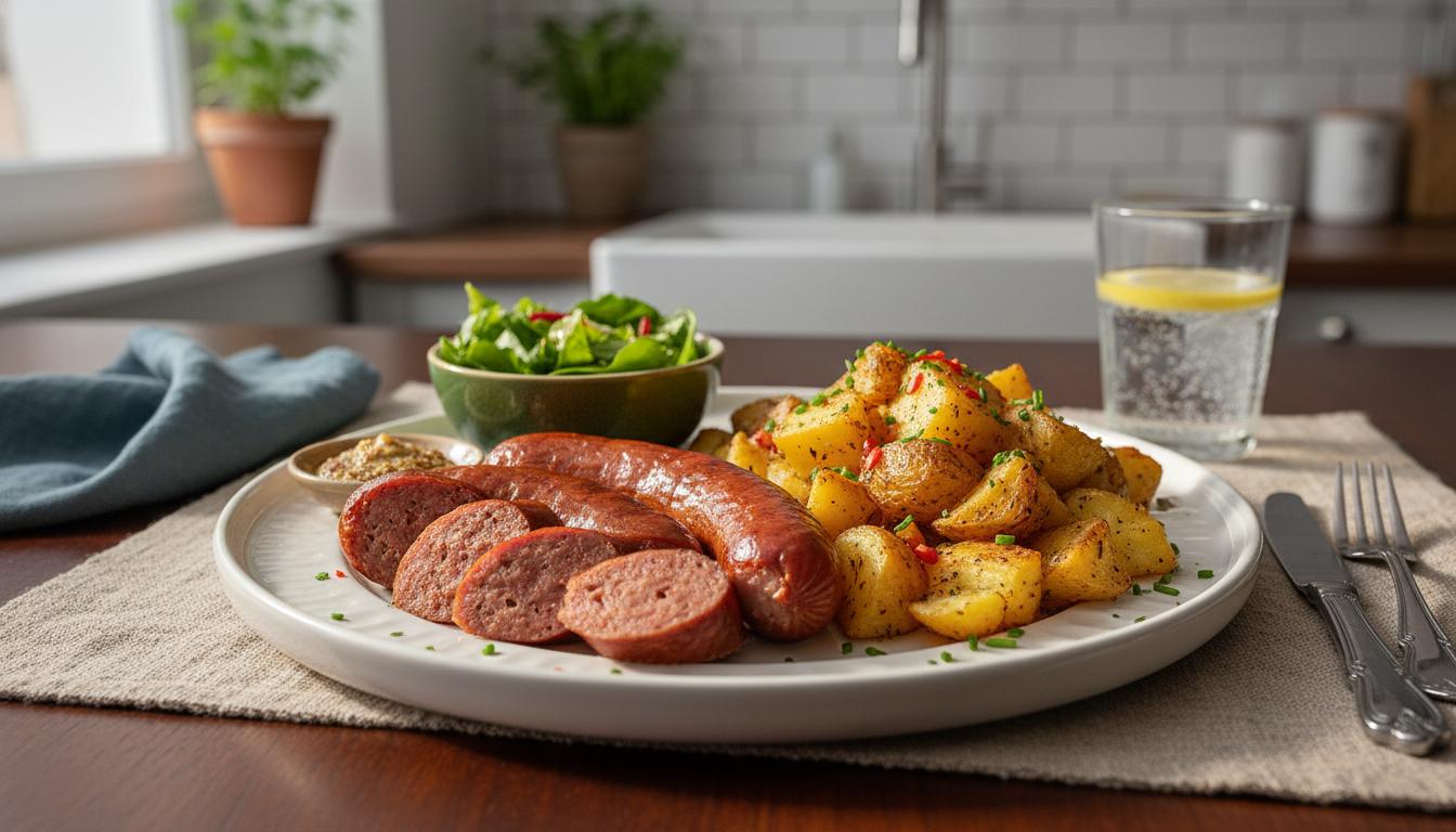 Saucisses de Montbéliard et Pommes de Terre Croustillantes à l'Air Fryer (Solo)
