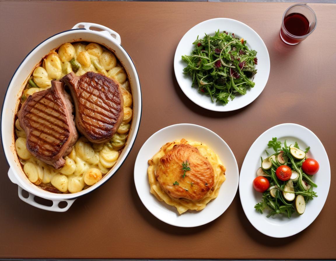 Côtes d'Agneau Grillées, Gratin Dauphinois et Salade Verte